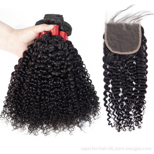 Henan Factory Virgin Hair Vendors Cheap 3 Bundles With Closure 4*4 Lace Area Afro Kinky Curl 100% Virgin Hair Bundles